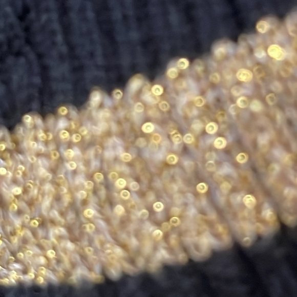 Lauren Ralph Lauren black gold metallic ribbed stripe knit crew neck sweater PL - Picture 5 of 14